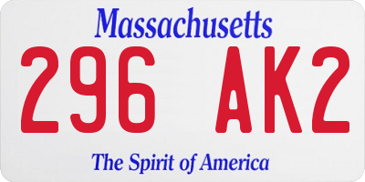 MA license plate 296AK2