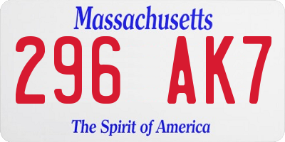 MA license plate 296AK7