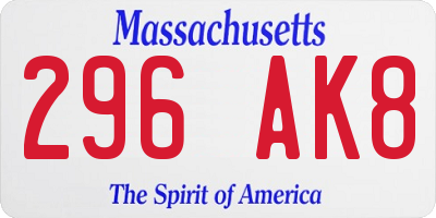 MA license plate 296AK8