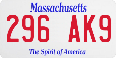 MA license plate 296AK9