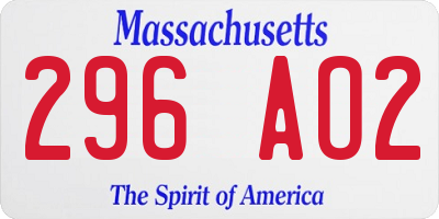 MA license plate 296AO2
