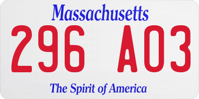 MA license plate 296AO3