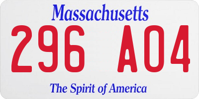 MA license plate 296AO4