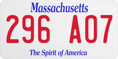 MA license plate 296AO7