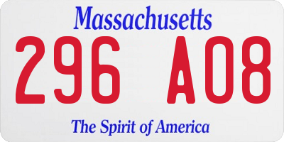 MA license plate 296AO8