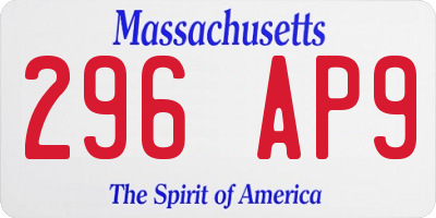 MA license plate 296AP9