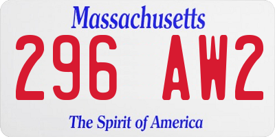 MA license plate 296AW2