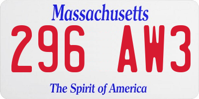 MA license plate 296AW3