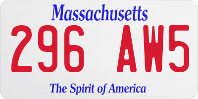 MA license plate 296AW5