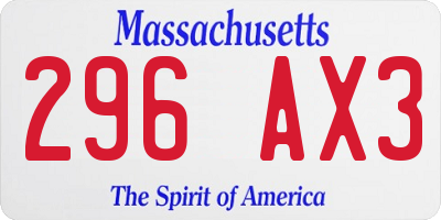 MA license plate 296AX3