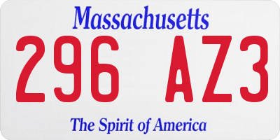 MA license plate 296AZ3
