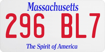 MA license plate 296BL7