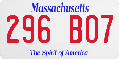 MA license plate 296BO7