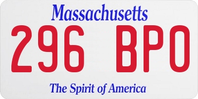 MA license plate 296BP0