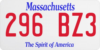 MA license plate 296BZ3