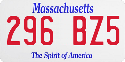 MA license plate 296BZ5