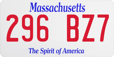 MA license plate 296BZ7