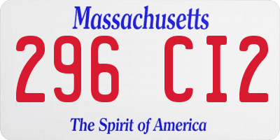 MA license plate 296CI2