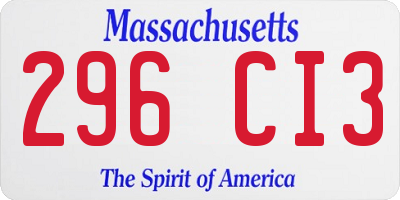 MA license plate 296CI3