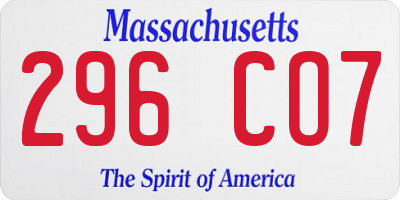 MA license plate 296CO7