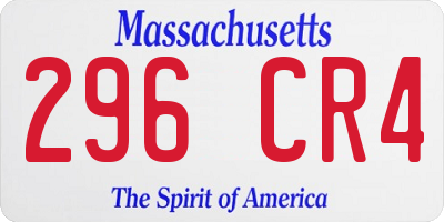 MA license plate 296CR4