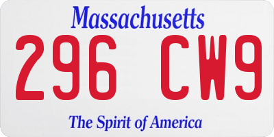 MA license plate 296CW9