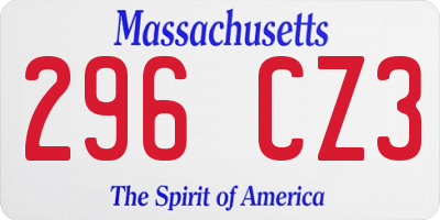 MA license plate 296CZ3