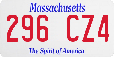MA license plate 296CZ4