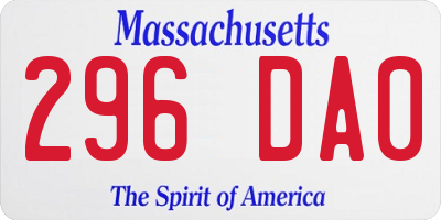 MA license plate 296DA0