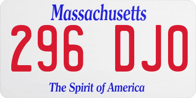 MA license plate 296DJ0