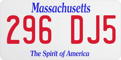MA license plate 296DJ5