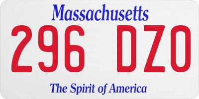 MA license plate 296DZ0
