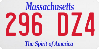 MA license plate 296DZ4