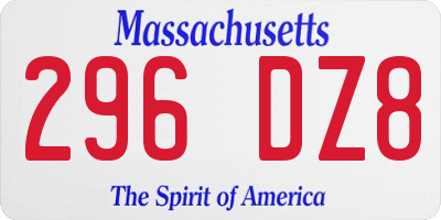 MA license plate 296DZ8