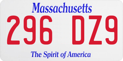 MA license plate 296DZ9