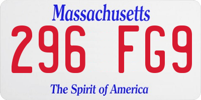 MA license plate 296FG9
