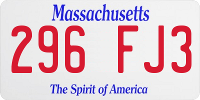 MA license plate 296FJ3
