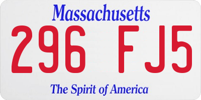 MA license plate 296FJ5