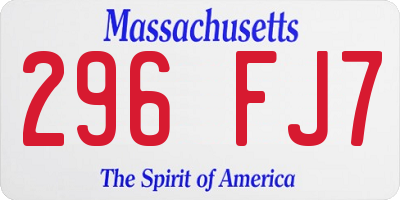 MA license plate 296FJ7