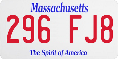 MA license plate 296FJ8