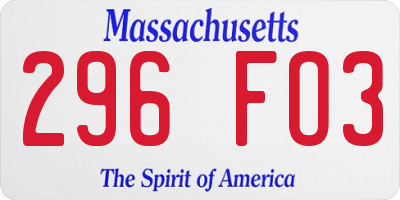MA license plate 296FO3