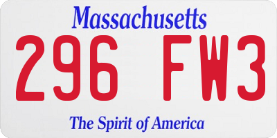 MA license plate 296FW3