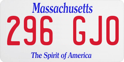 MA license plate 296GJ0
