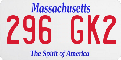 MA license plate 296GK2