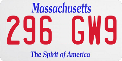 MA license plate 296GW9