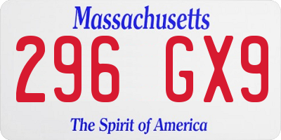 MA license plate 296GX9