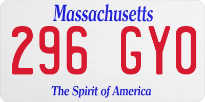 MA license plate 296GY0