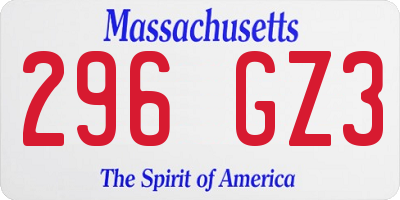MA license plate 296GZ3