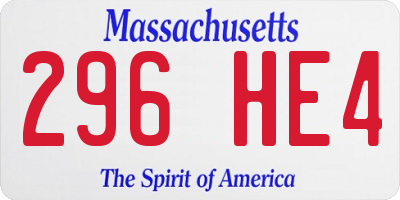 MA license plate 296HE4