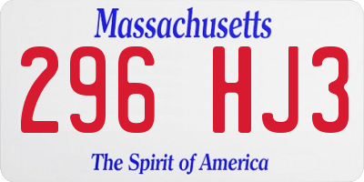 MA license plate 296HJ3
